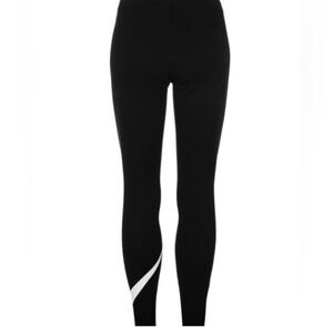 Nike High Waist Leggings Large Black Big Swoosh Logo Athletic Workout Pants NWT